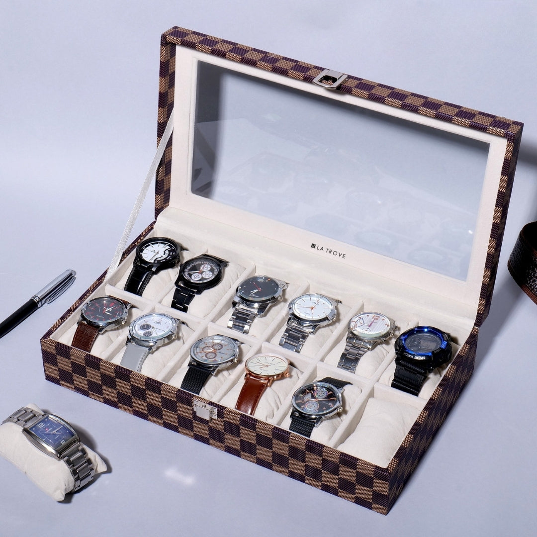 12 Slot Watch Box ( With Glass Top)